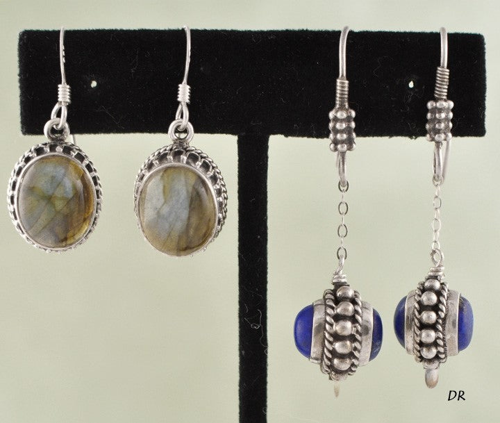 Sterling Silver Blue Lapis Stone Pierced Earrings