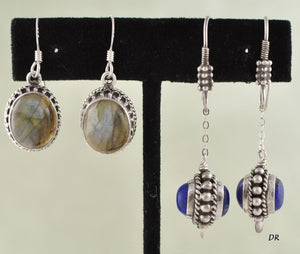 Sterling Silver Blue Lapis Stone Pierced Earrings