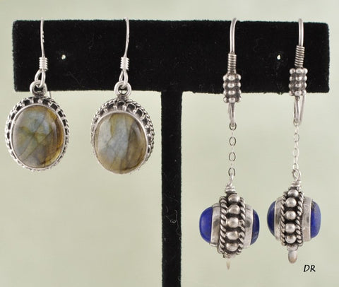 Sterling Silver Blue Lapis Stone Pierced Earrings