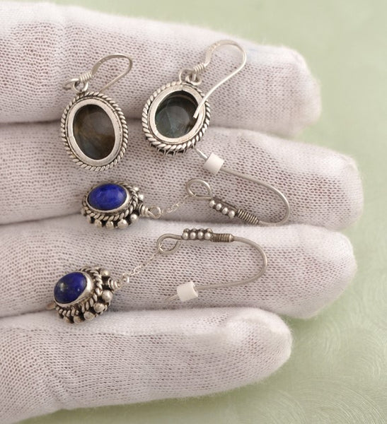 Sterling Silver Blue Lapis Stone Pierced Earrings