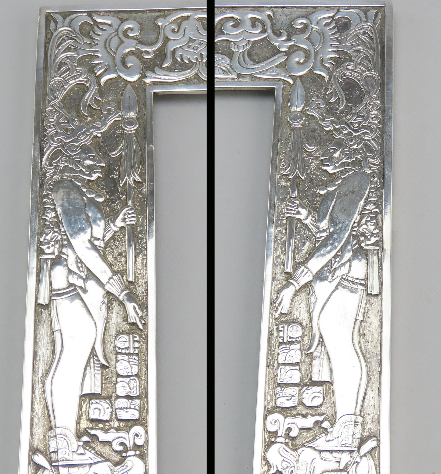 Exquisite Hand Carved Sterling Silver Aztec God Warrior Picture Frame OOAK