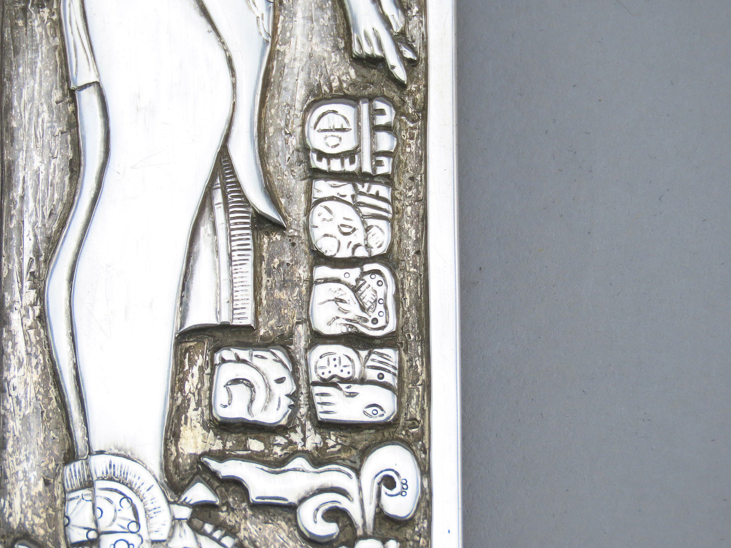 Exquisite Hand Carved Sterling Silver Aztec God Warrior Picture Frame OOAK