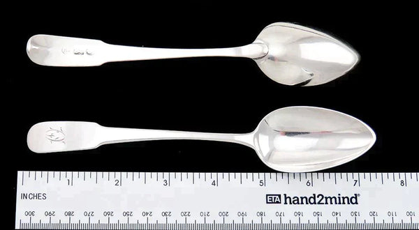 8 Antique Early 19th Century American Coin Silver Dessert/Soup Spoons 7 3/8”