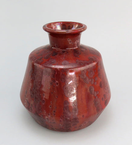 Striking c1910 Antique French Art Pottery Red Geometric Bottle Vase