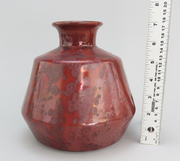 Striking c1910 Antique French Art Pottery Red Geometric Bottle Vase