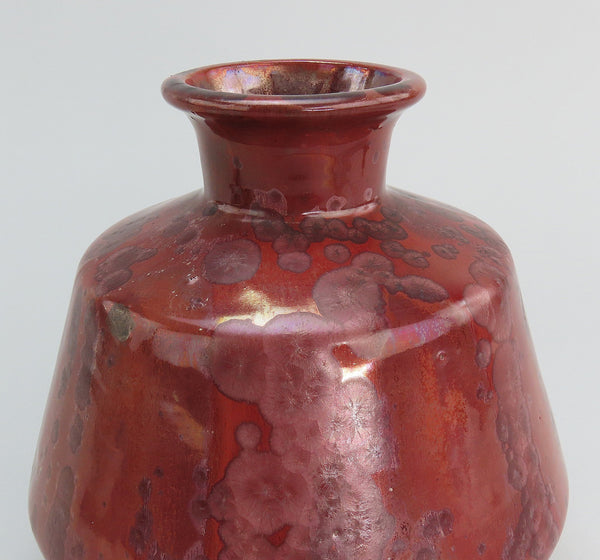 Striking c1910 Antique French Art Pottery Red Geometric Bottle Vase