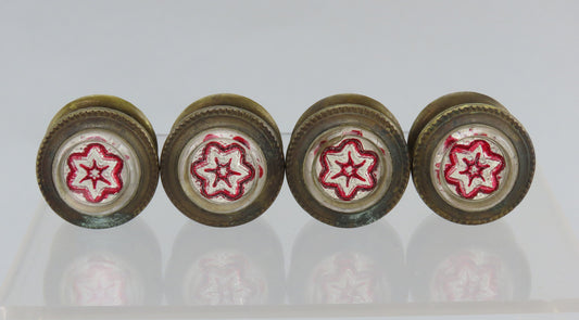 Victorian 4 Small Red Sulphide Glass and Brass Curtain Tie Backs Nobs