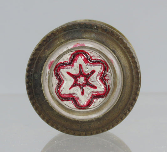 Victorian 4 Small Red Sulphide Glass and Brass Curtain Tie Backs Nobs