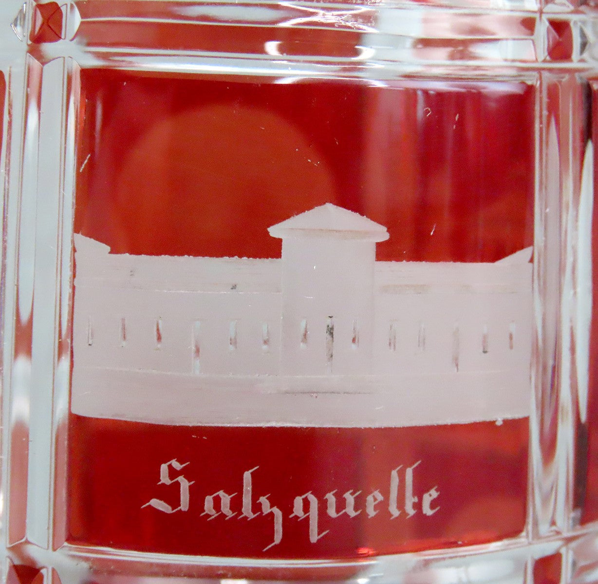 Antique c1860s Czech/Bohemian Ruby Red Cut Engraved Glass Pewter Lid Tankard