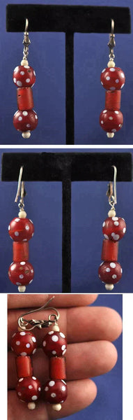 Tibetan Red Handmade Bead Polka Dot Necklace Earrings