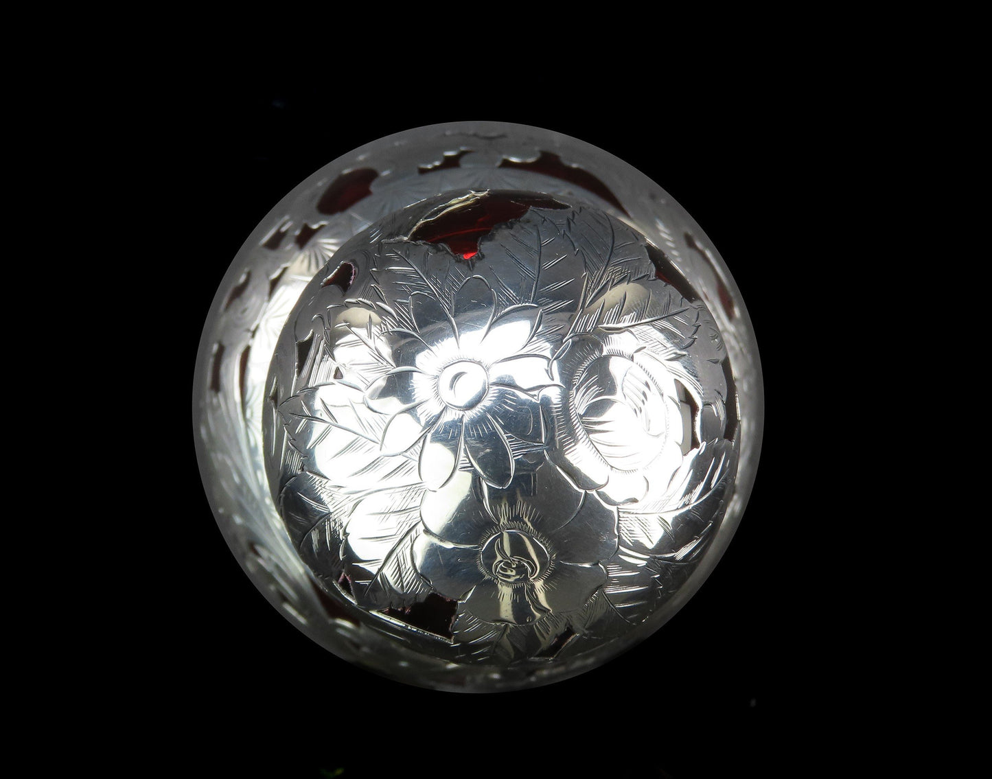 Gorgeous Gorham Crimson Red Glass Sterling Silver Overlay Perfume Bottle 6 1/2in