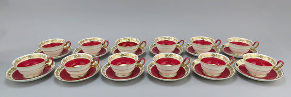 12 Wedgwood Whitehall W3994 Powder Ruby Bone China Teacups and Saucers