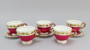 Wedgwood Whitehall W3994 Powder Ruby Bone China 5 Footed Teacups and 3 Saucers