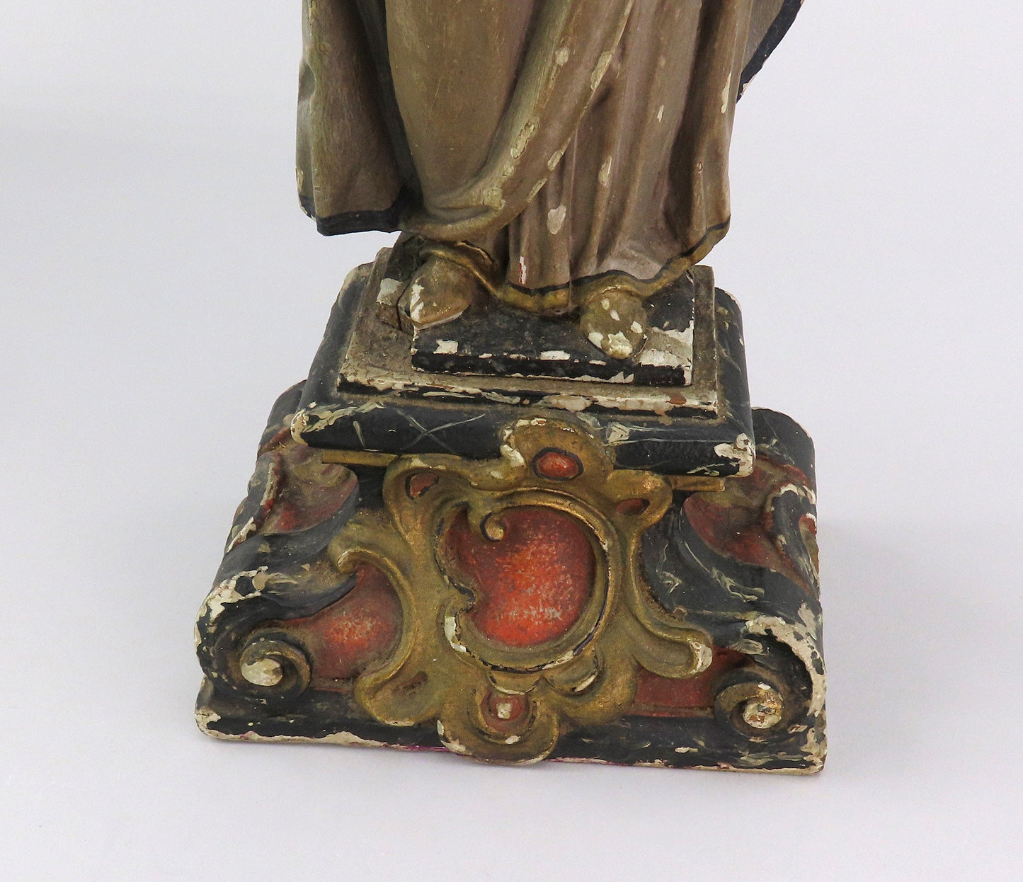 Mid-1800s Lovely Continental European Carved Wood Saint Statue 13 3/4" Tall