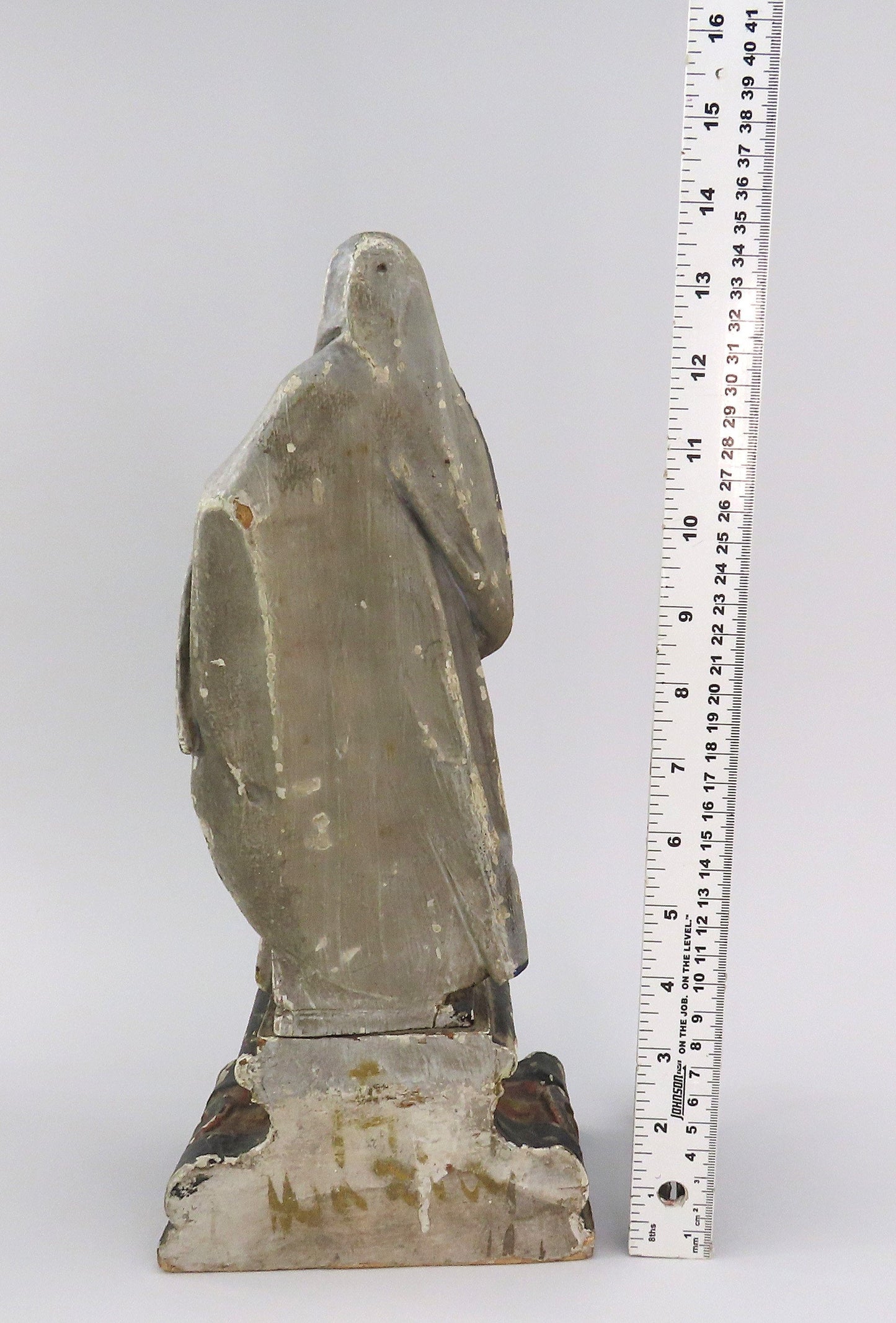 Mid-1800s Lovely Continental European Carved Wood Saint Statue 13 3/4" Tall
