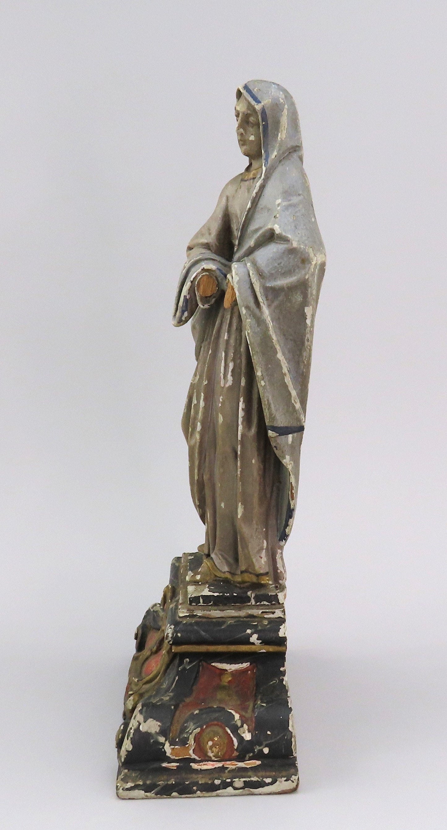 Mid-1800s Lovely Continental European Carved Wood Saint Statue 13 3/4" Tall