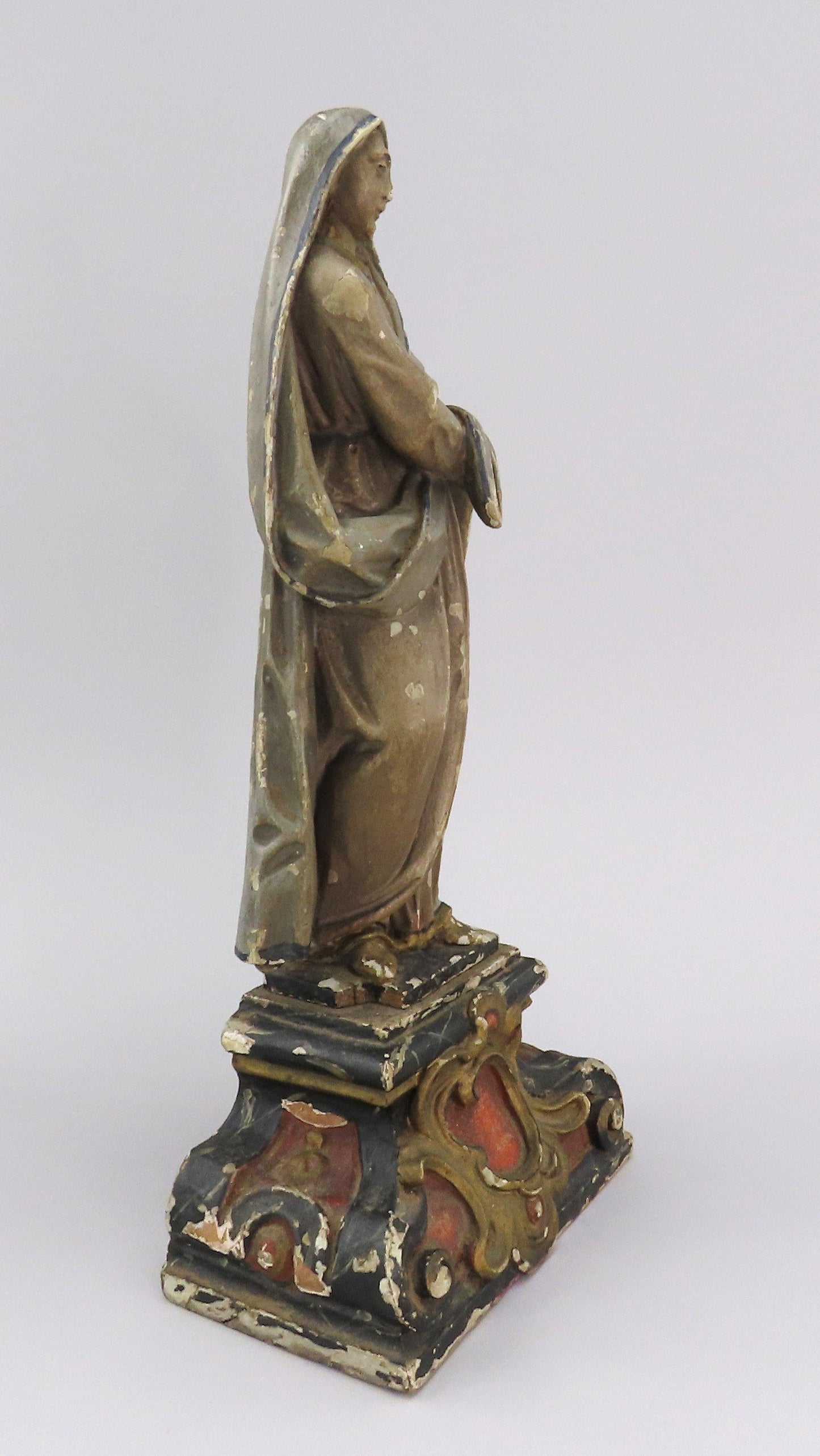 Mid-1800s Lovely Continental European Carved Wood Saint Statue 13 3/4" Tall