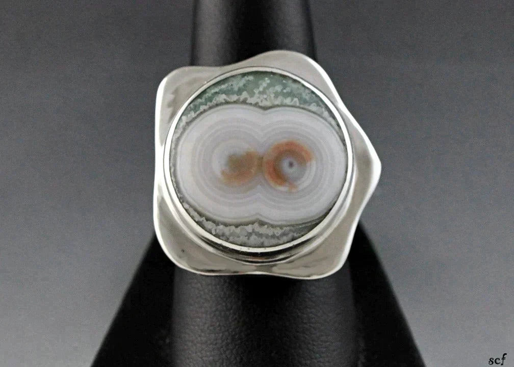 Sterling Silver and Chalcedony Quartz Ring Adjustable Size