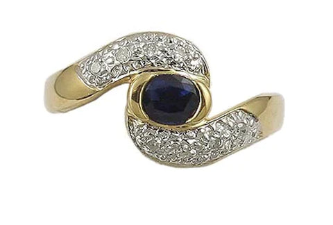 Very Attractive 18k Gold Sapphire & Diamond Bypass Eye Ring Modern