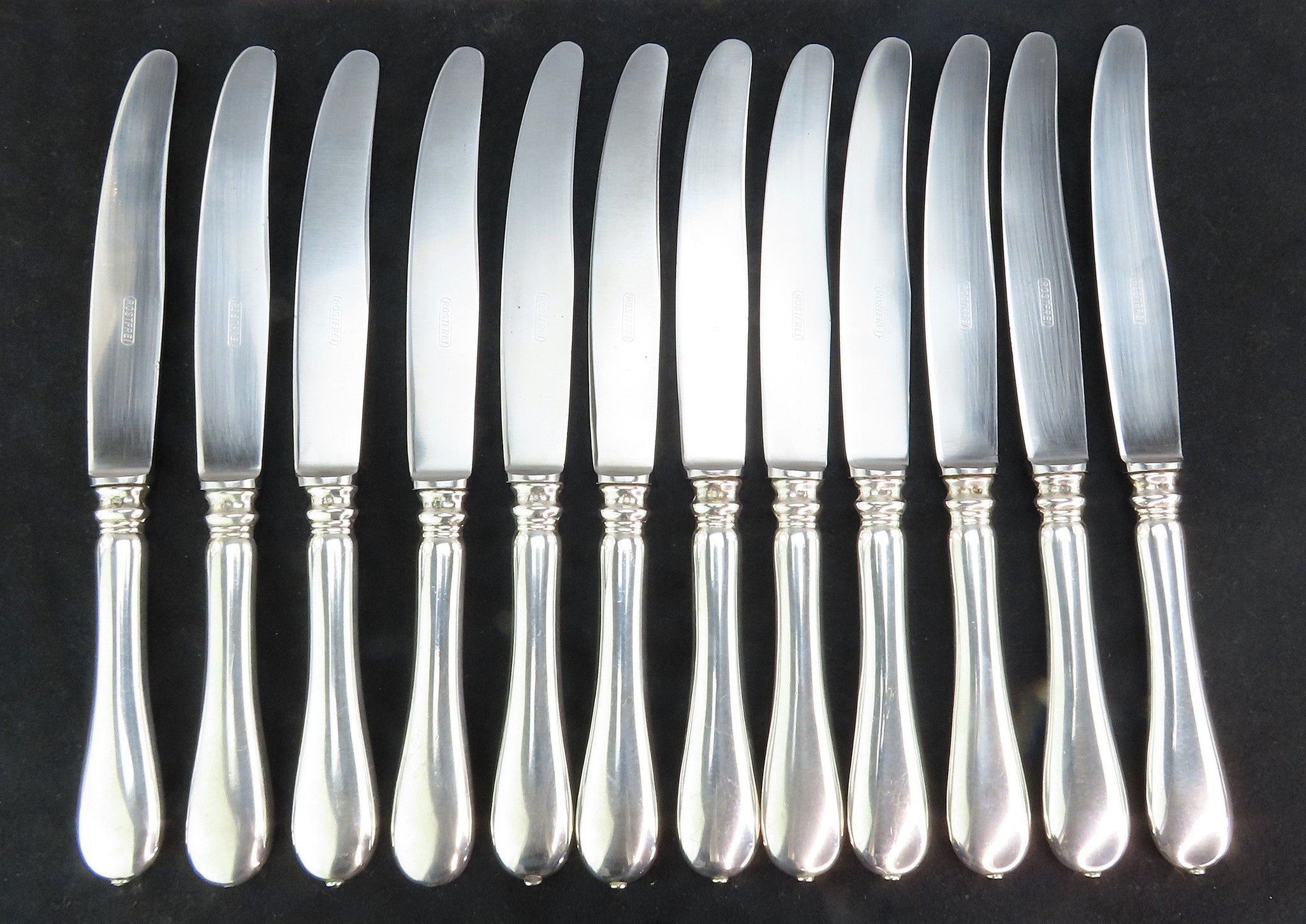 Superb Set 12 Antique Austrian 800 Silver Handle Large Dinner Size Knives