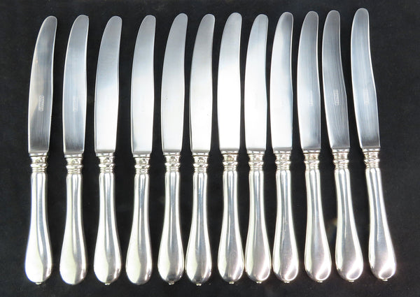 Superb Set 12 Antique Austrian 800 Silver Handle Large Dinner Size Knives