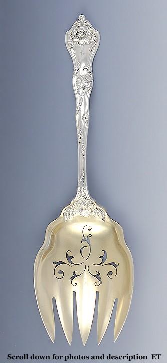 Large Reed & Barton Intaglio 1905 Sterling Silver Serving Fork 10 1/4"