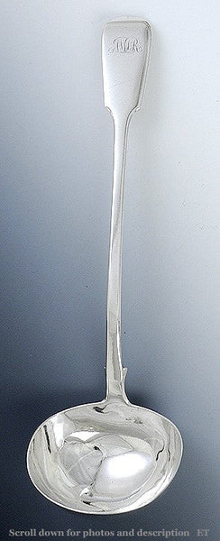 1846 Antique English Victorian Fiddle Sterling Silver Soup Punch Ladle 13 1/4"