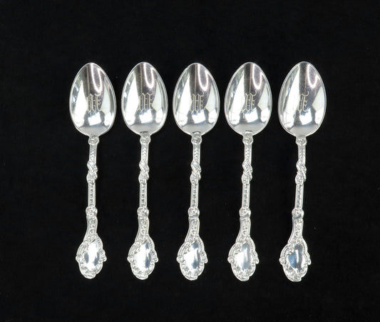 Rare Set 5 Gorham Marie Antoinette Sterling Silver Demitasse Spoons W Mono