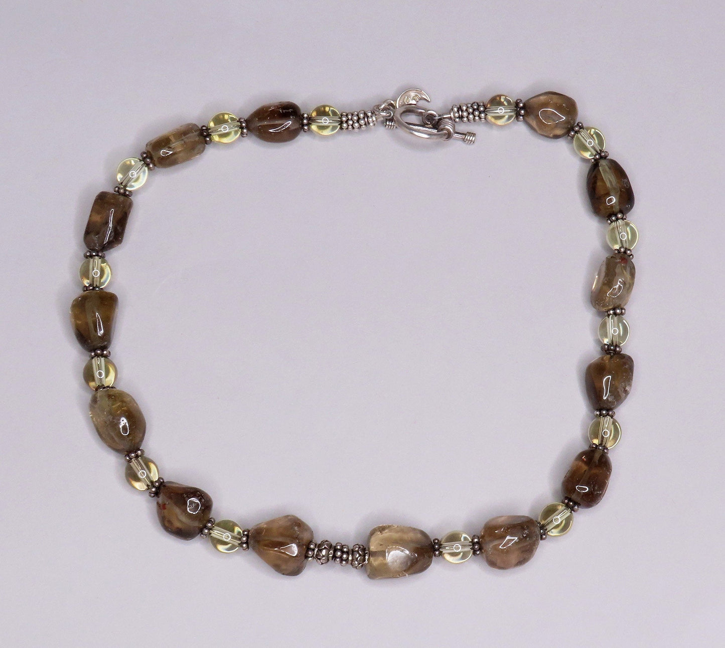 Lovely Brown Stone Beaded Necklace Sterling Silver Toggle 16.5 Inches