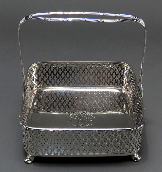 Great Sterling Silver Pierced Basket Late 1800s Theodore B. Starr Reeded Handle