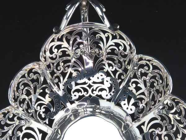 Fancy Large Pierced Handled Oval Bowl w/ Claw Feet Scroll Decorations 15" Long