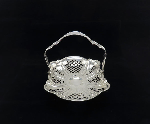 Int'l Sterling Silver Reticulated Pierced Swing Handle Bridal Cake Basket