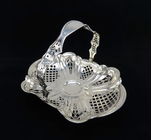 Int'l Sterling Silver Reticulated Pierced Swing Handle Bridal Cake Basket