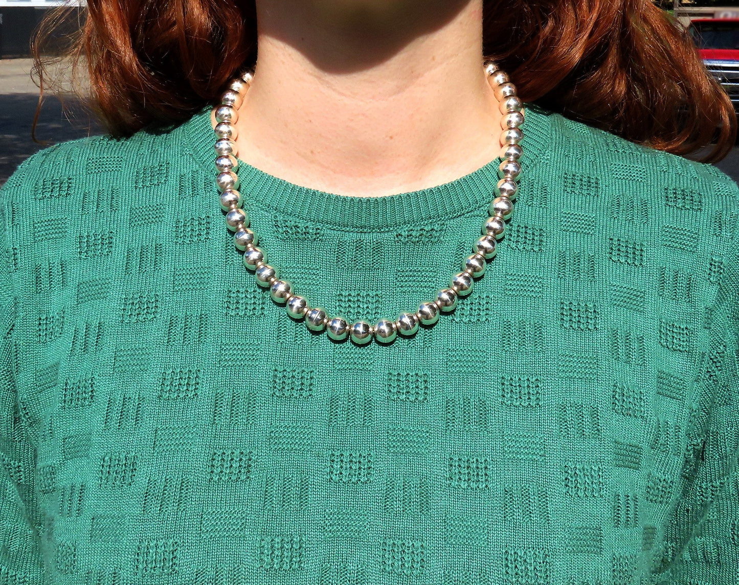 Nice Vintage Silver Beaded Necklace Native American Style 20 inches