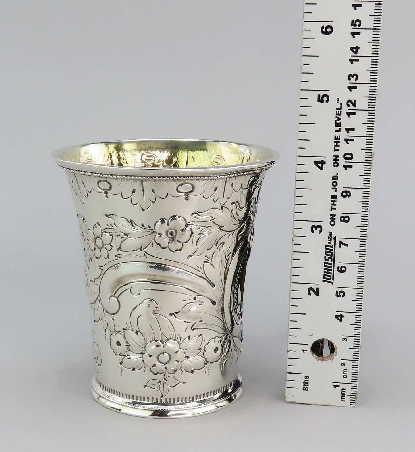 1850s Fabulous American Coin Silver Large Cup Fargo Family Monogram 4" Tall