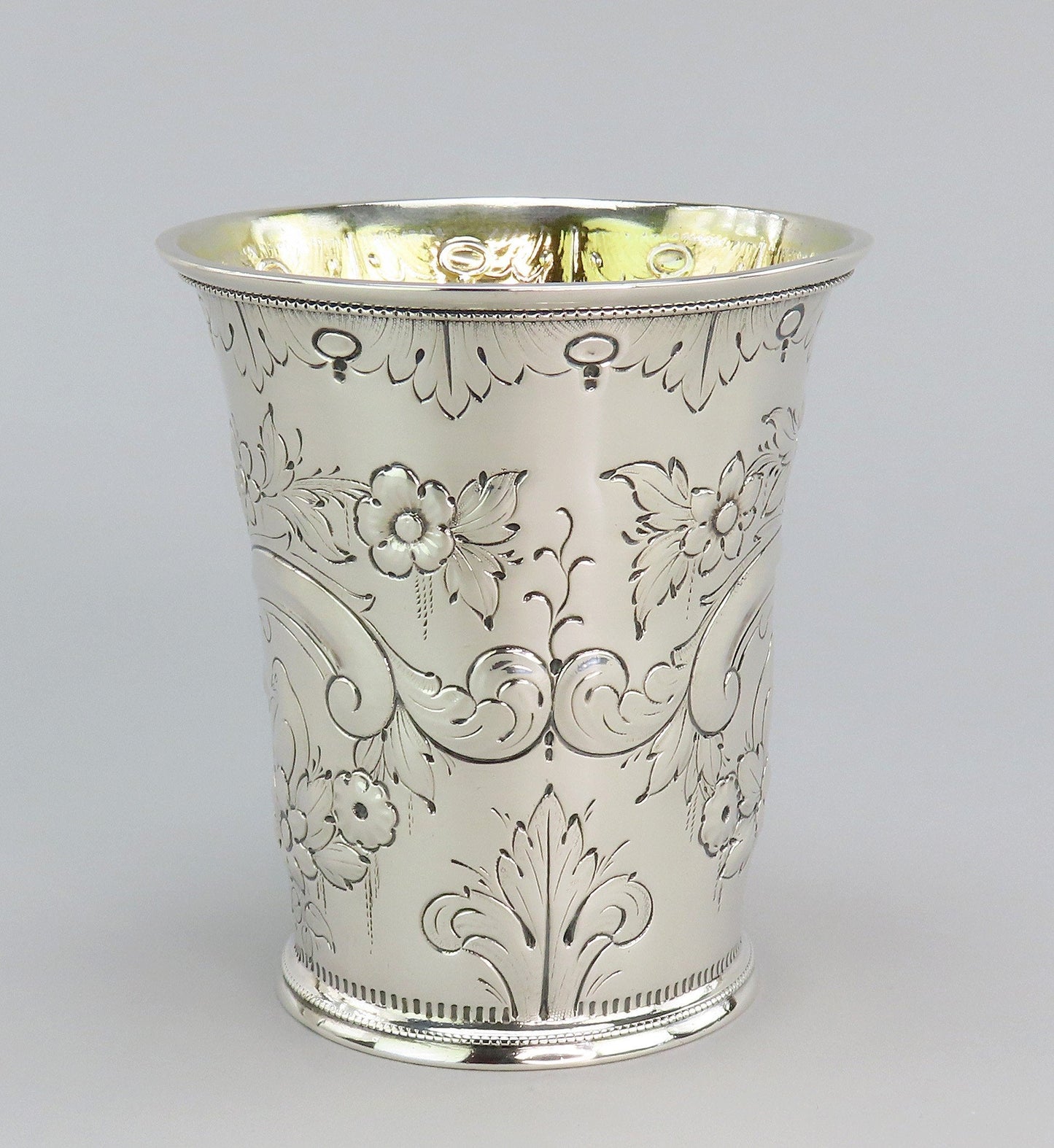 1850s Fabulous American Coin Silver Large Cup Fargo Family Monogram 4" Tall