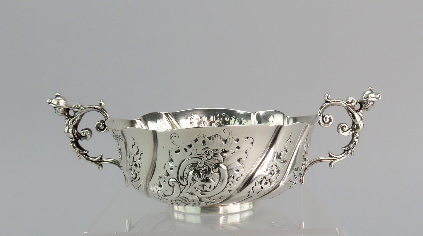 1880 Victorian English Sterling Silver Double Figurehead Maiden Handle Bowl