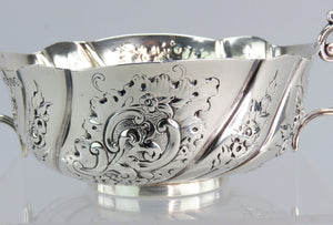 1880 Victorian English Sterling Silver Double Figurehead Maiden Handle Bowl