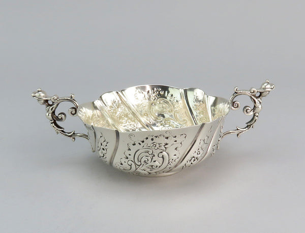 1880 Victorian English Sterling Silver Double Figurehead Maiden Handle Bowl