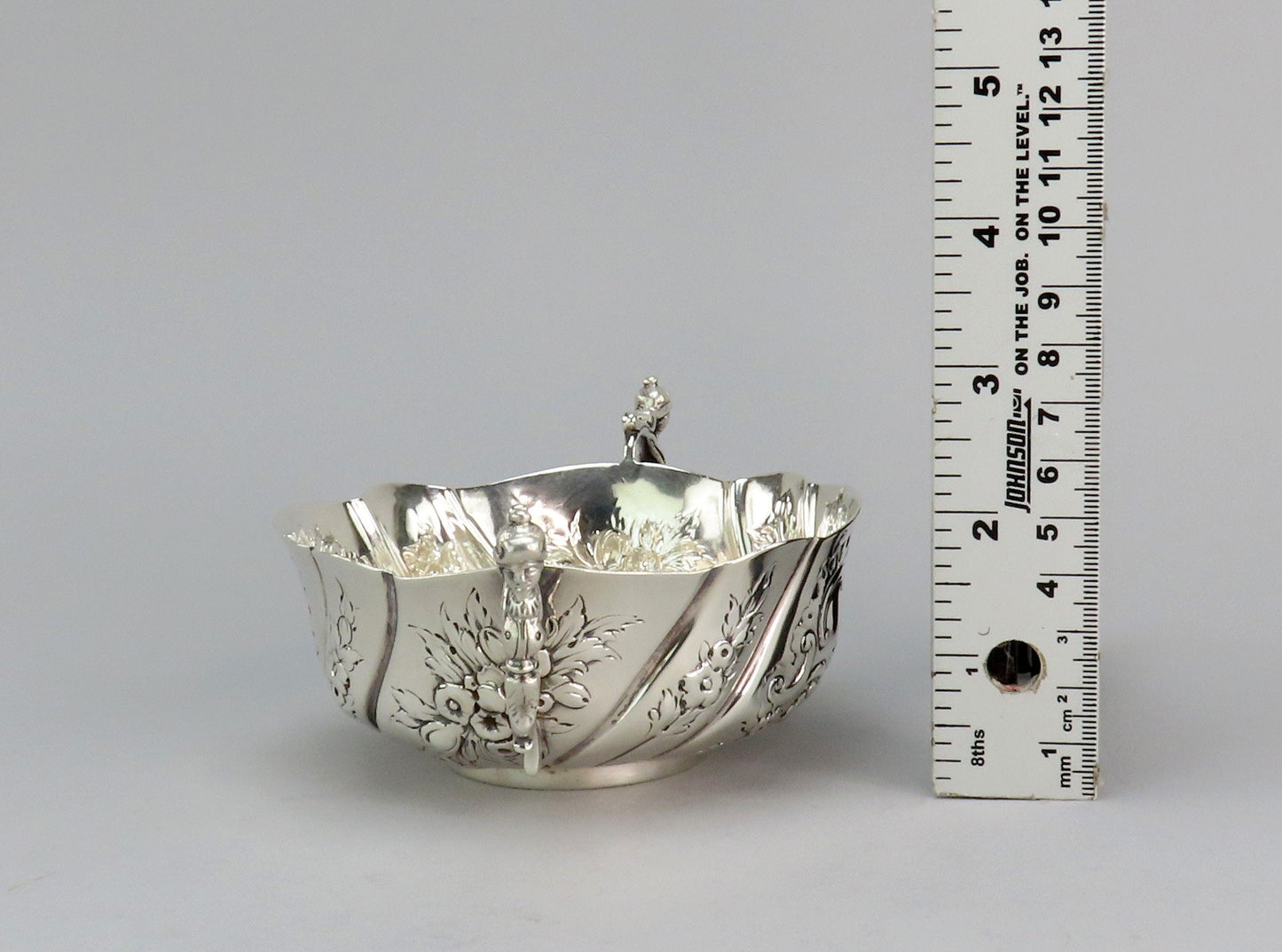 1880 Victorian English Sterling Silver Double Figurehead Maiden Handle Bowl