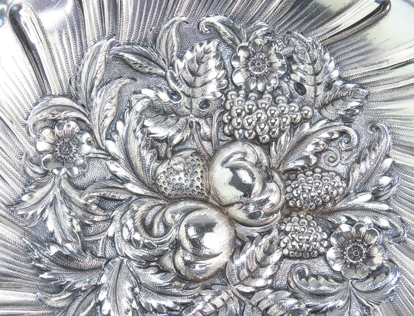 Lovely Kirk Sterling Silver Hand Chased Fruit Flowers Repousse 9.5" Bowl 233