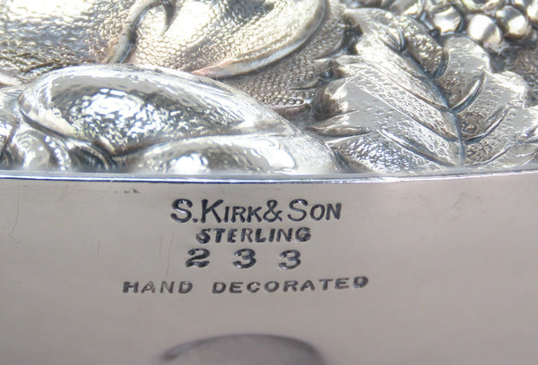 Lovely Kirk Sterling Silver Hand Chased Fruit Flowers Repousse 9.5" Bowl 233