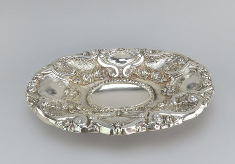 Fabulous Large Silver Hand Chased Dish Classical Portuguese Style 15 1/2" Long