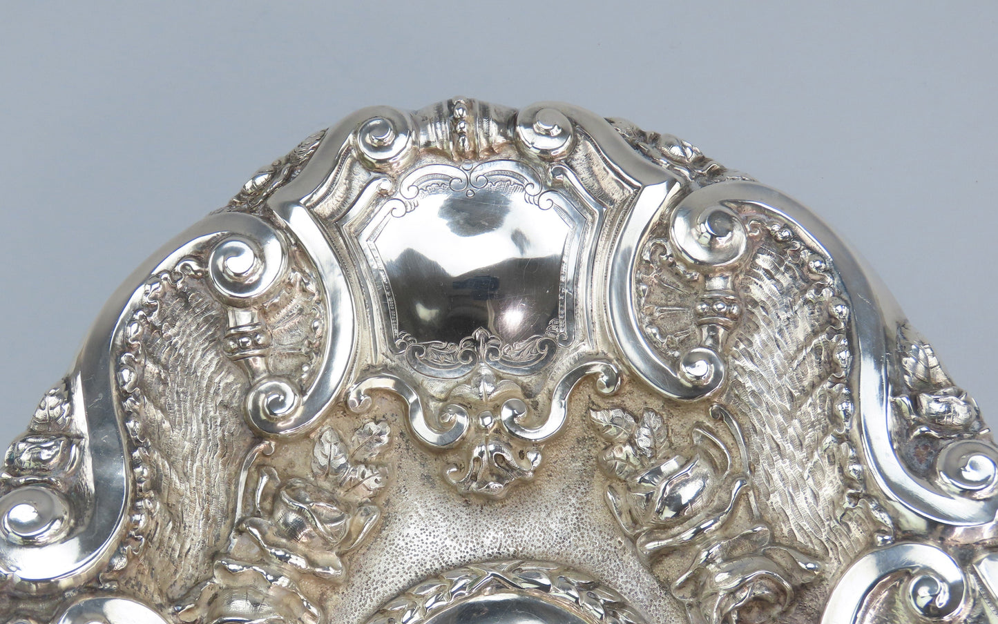 Fabulous Large Silver Hand Chased Dish Classical Portuguese Style 15 1/2" Long