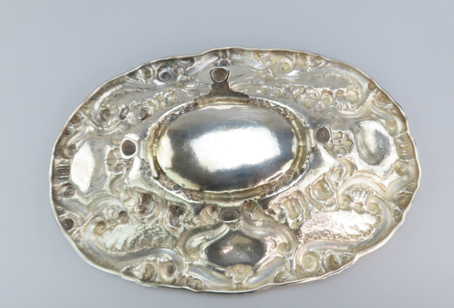 Fabulous Large Silver Hand Chased Dish Classical Portuguese Style 15 1/2" Long