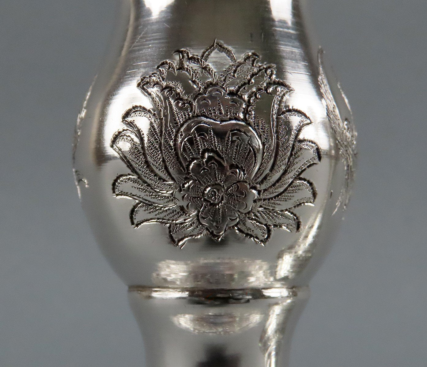 Beautiful Pair Persian Silver 5" Candlesticks Hand Engraved Flowers Birds