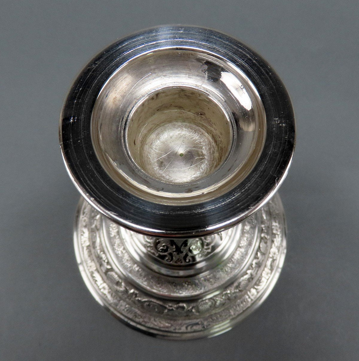 Beautiful Pair Persian Silver 5" Candlesticks Hand Engraved Flowers Birds