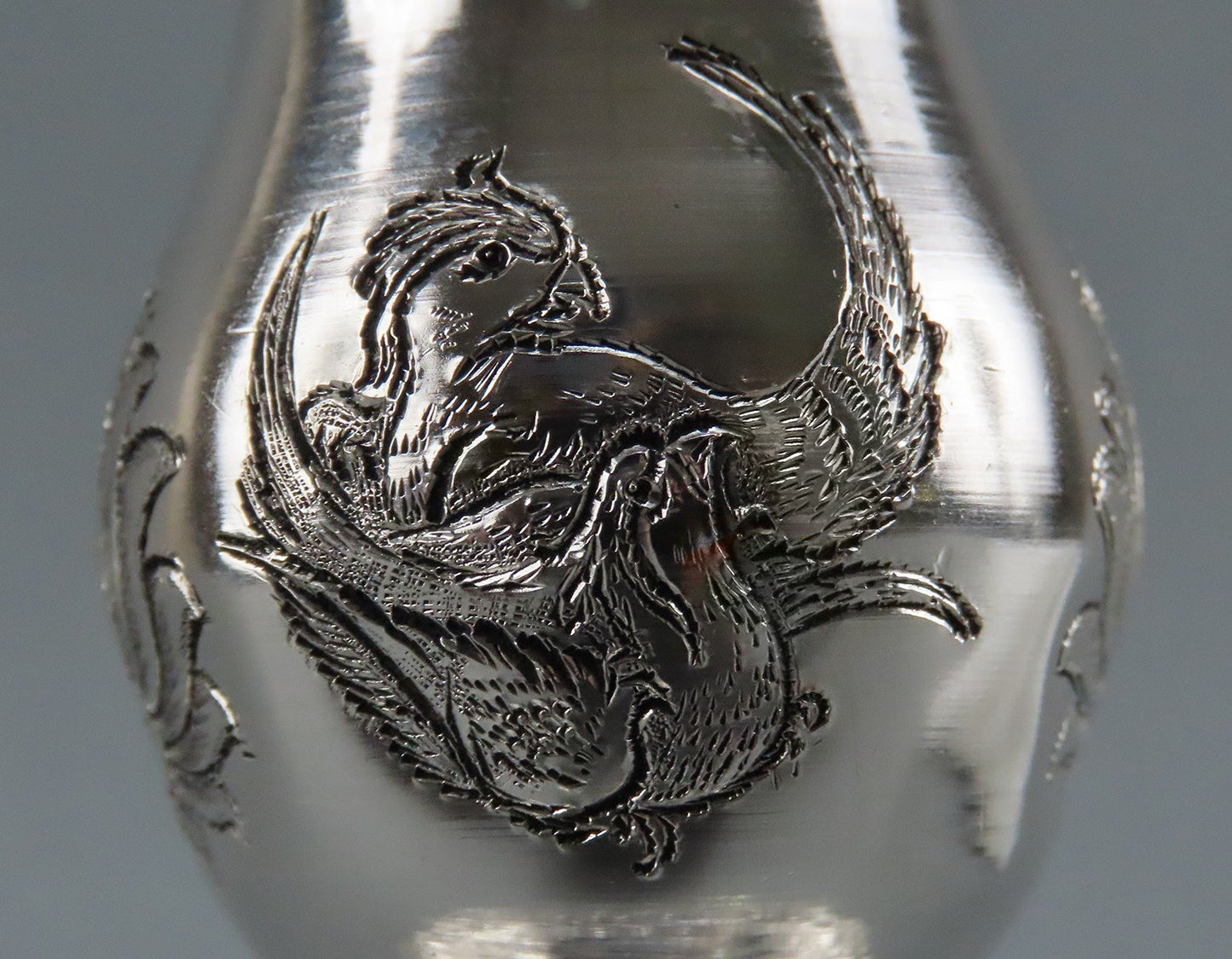 Beautiful Pair Persian Silver 5" Candlesticks Hand Engraved Flowers Birds