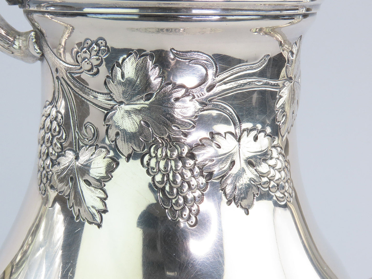 c1850 Fabulous American Coin Silver Large Hand Chased Coffee/Teapot 10 3/4" Tall