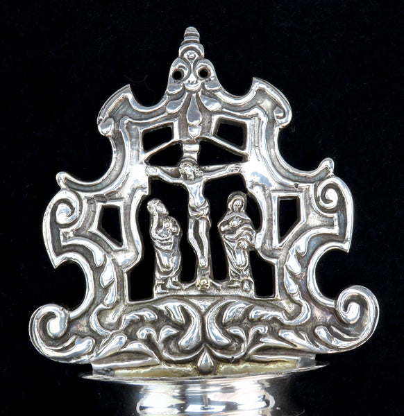 18th C Continental European Silver plate Holy Water Font Wall Piece Crucifixion